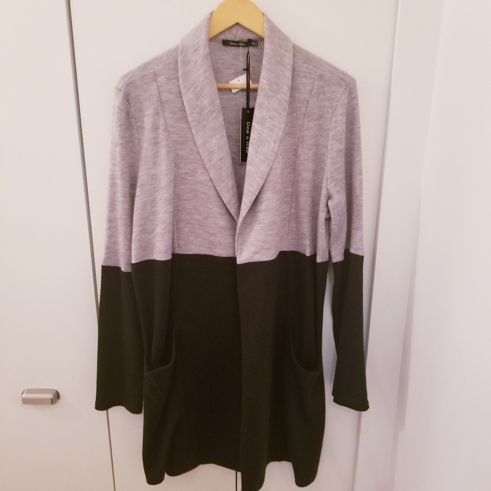 NWT | Doe & Rae | Grey Black Long Cardigan Sweater Top Coat Jacket Colour Block